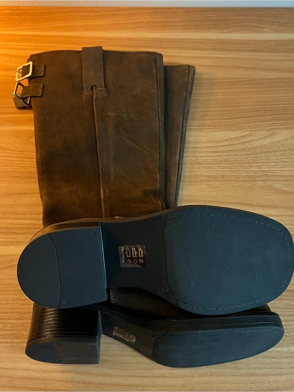 By Anthropologie Tall Moto Boots Brown Suede Knee-High Riding Boots NWOT